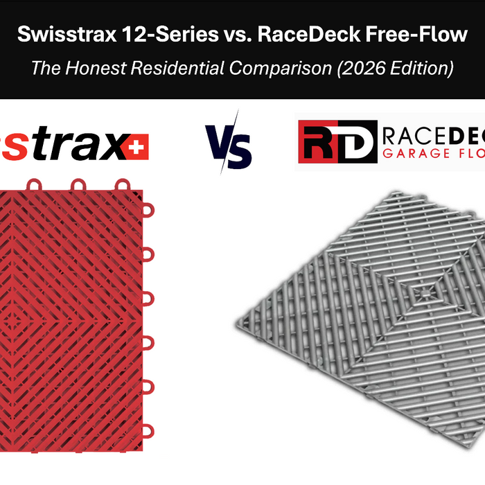 swisstrax vs racedeck image comparing 2 tiles with brand logos against a white background