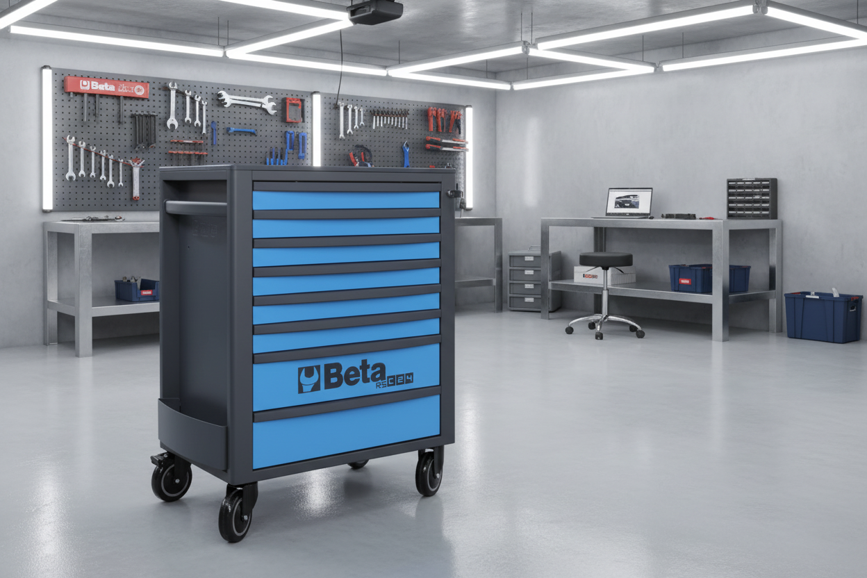 Beta Tools RSC24 8-drawer rolling tool cabinet in a professional workshop