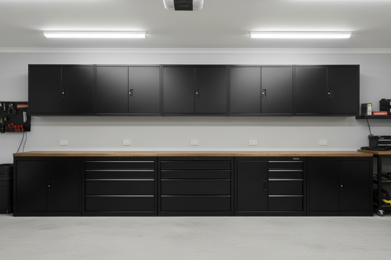 Connected Upper Cabinet Garage System