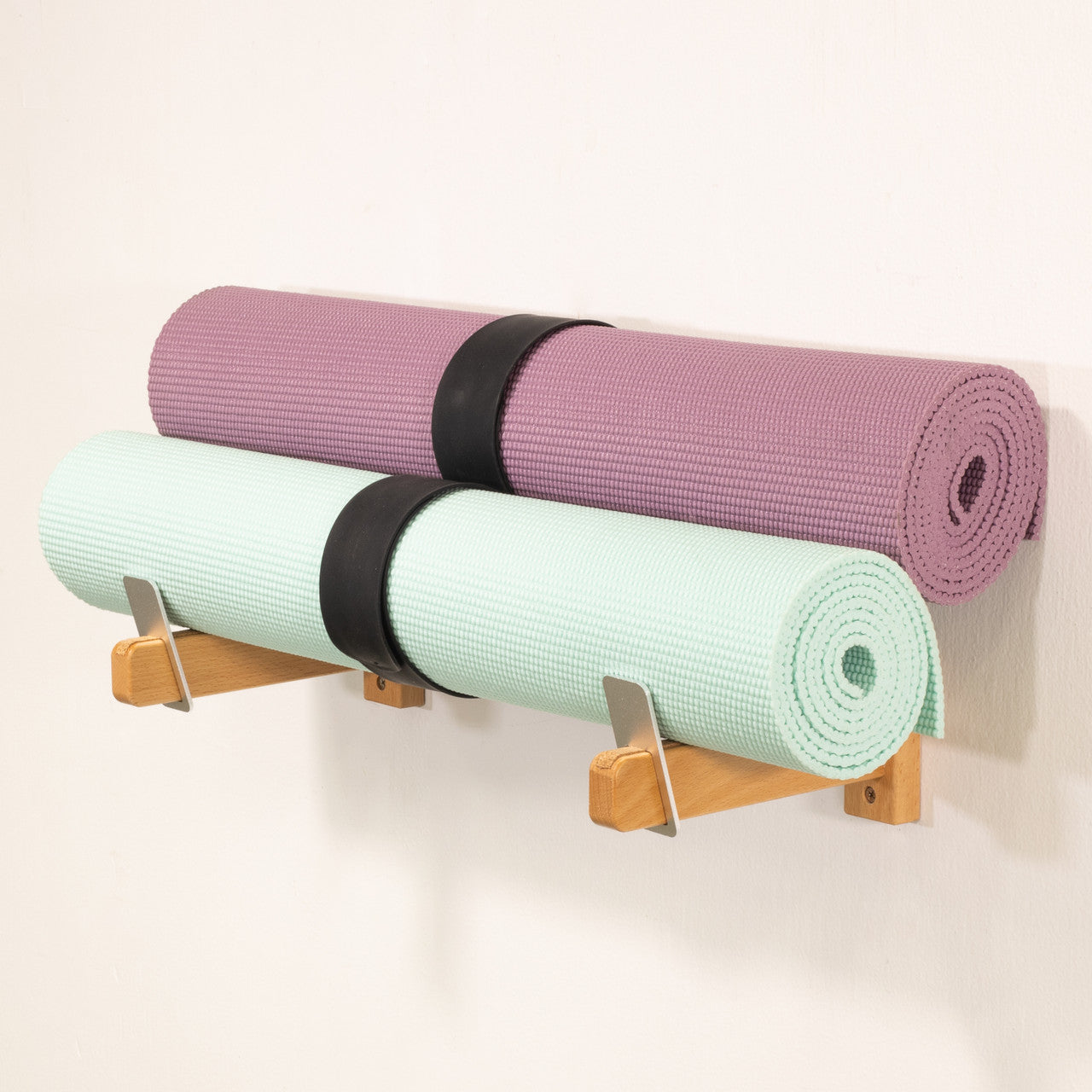 Solid Oak Yoga Mat Display | Minimalist Wood Rack | Holds 20 lbs