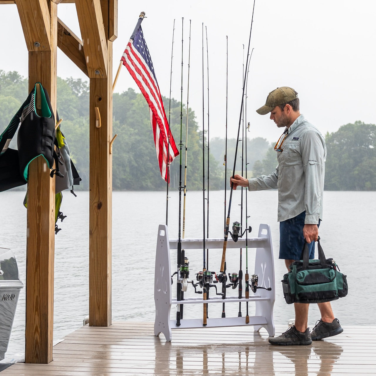 StoreYourBoard Marlin High-Capacity Fishing Rod Stand | Weatherproof & Dock-Ready | Holds 24 Rods
