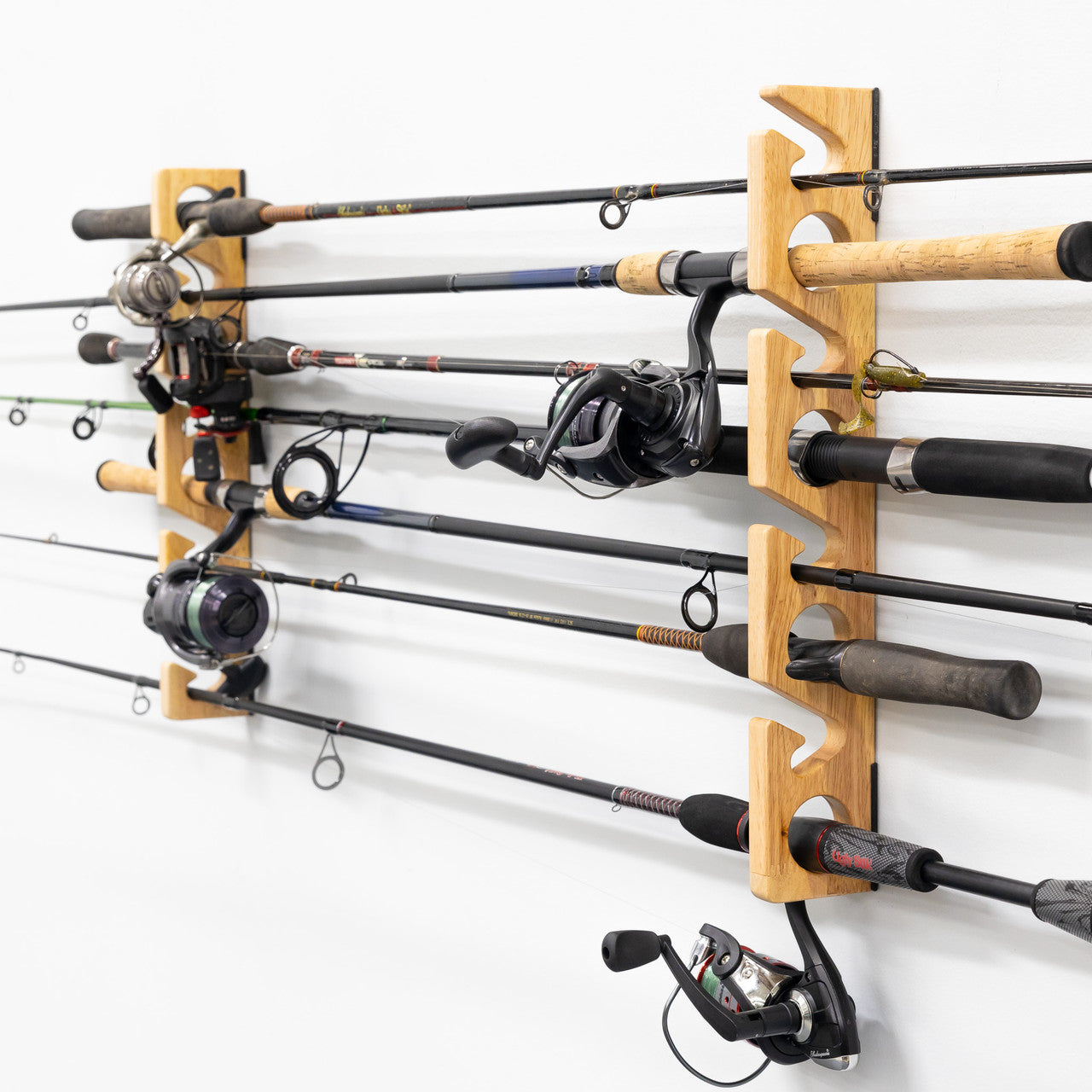 StoreYourBoard Stillwater Wood Fishing Rod Rack | Wall or Ceiling Mount | Holds 8 Rods & Reels