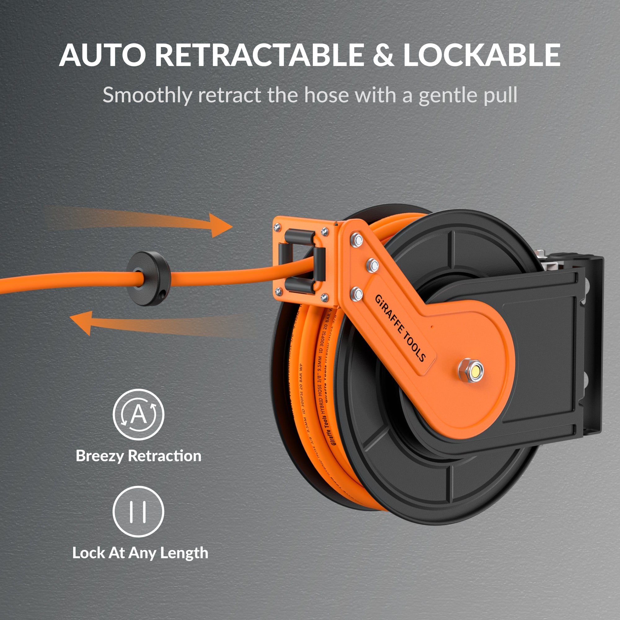 Giraffe Tools Retractable Air Hose Reel - Steel Construction Auto Rewind