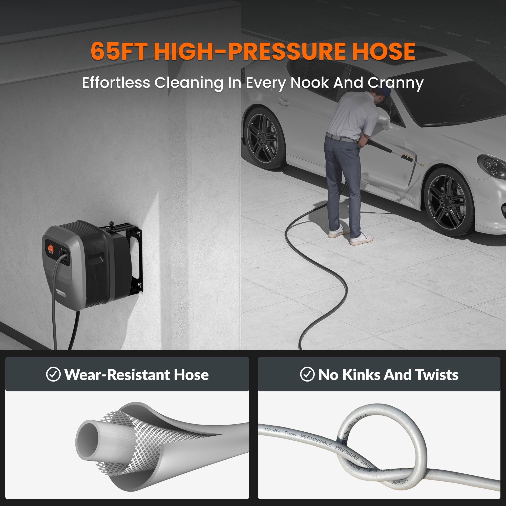 Giraffe Tools Grandfalls G20 PRO Retractable Pressure Washer - Wall Mount Auto Rewind