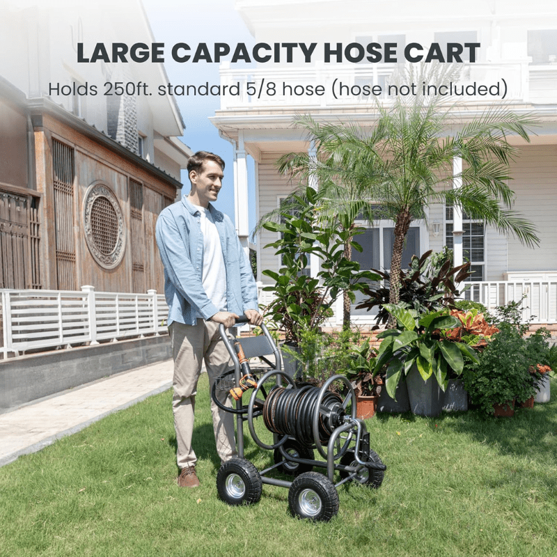 Giraffe Tools Hose Reel Cart with 4 Wheels - Industrial Grade 200ft Capacity
