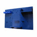 Blue pegboard wall organizer with multiple hooks on a white background