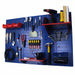 Wall mounted blue tool pegboard against a white background