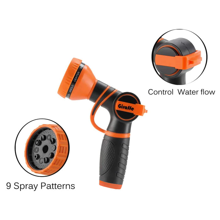Giraffe Tools 9-Pattern Garden Hose Nozzle - Adjustable Spray with Trigger Lock