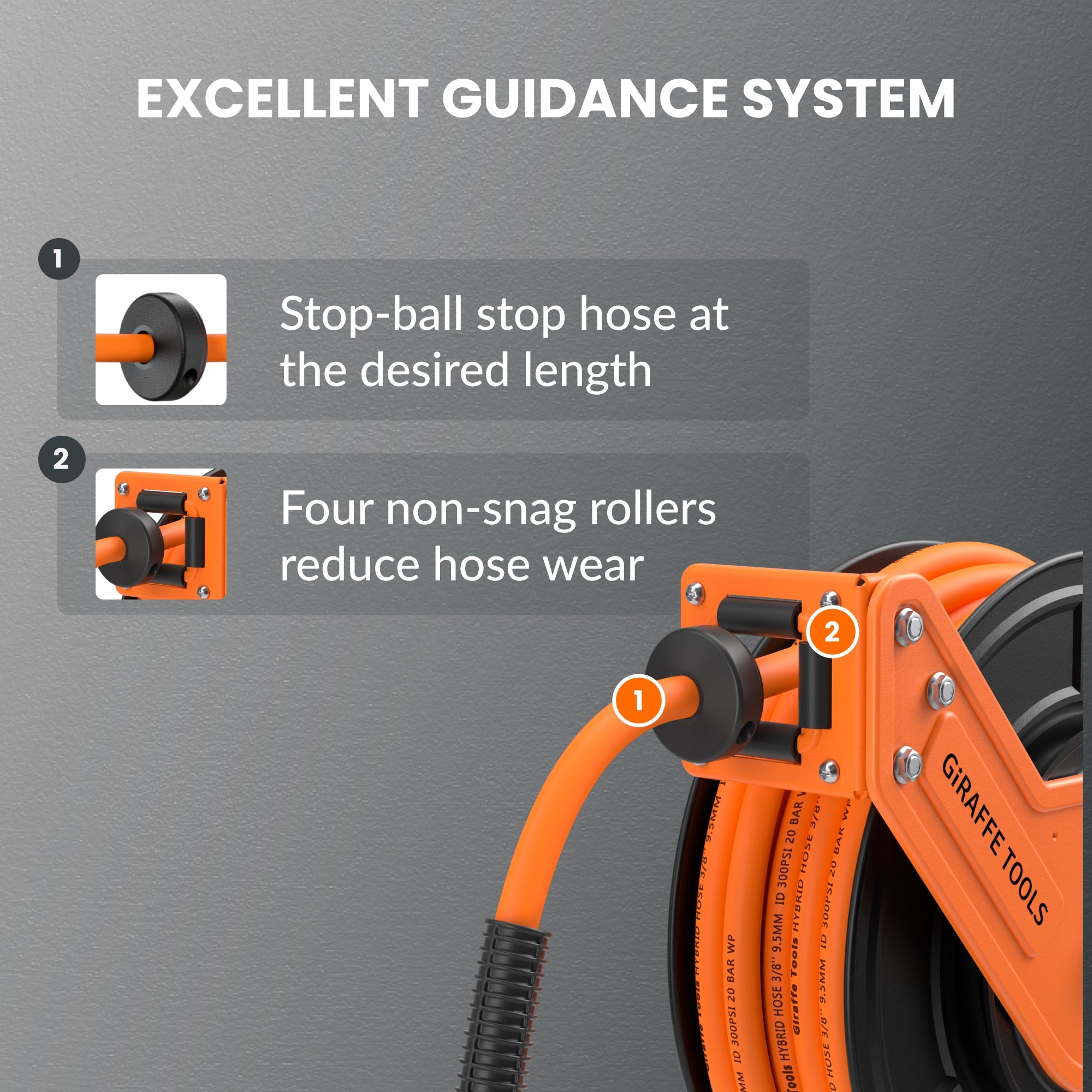 Giraffe Tools Retractable Air Hose Reel - Steel Construction Auto Rewind