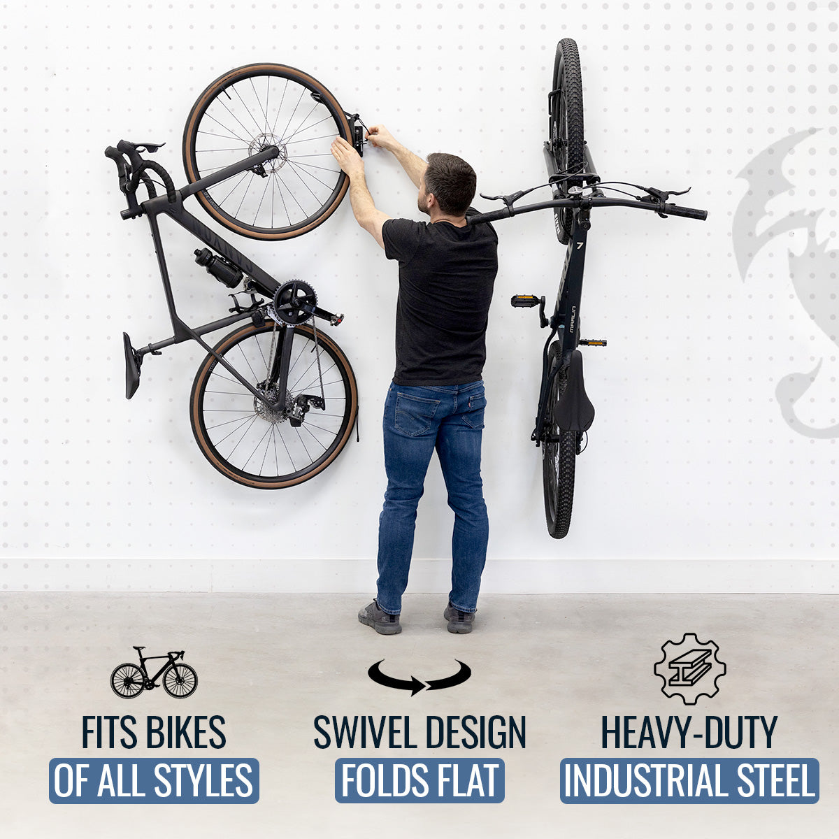 StoreYourBoard Swivel Mount Bike Storage Rack | 4 Bicycle | Garage Wall Hook | Mud