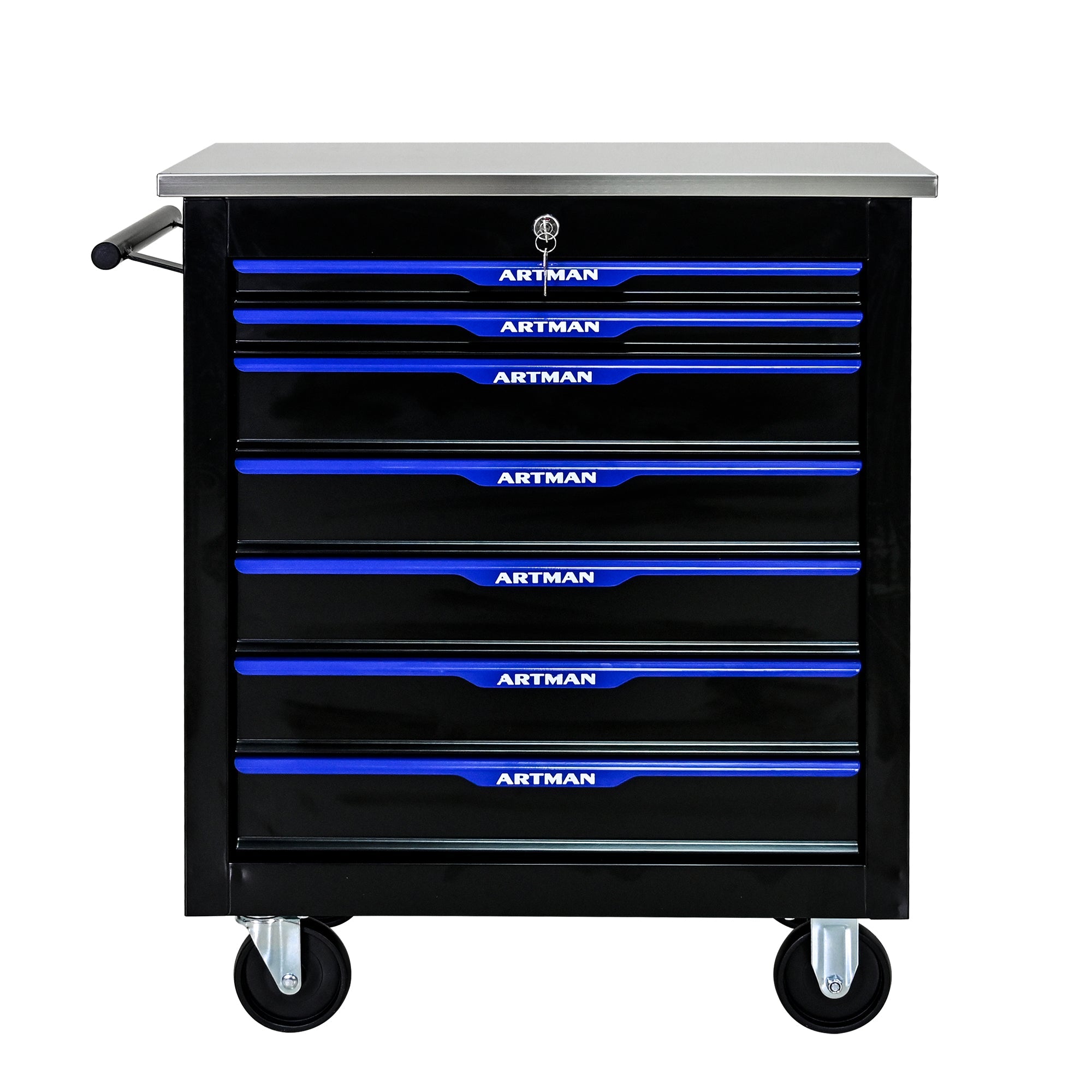 Artman 7-Drawer Mobile Tool Trolley with Stainless Steel Worktop (Black/Blue)