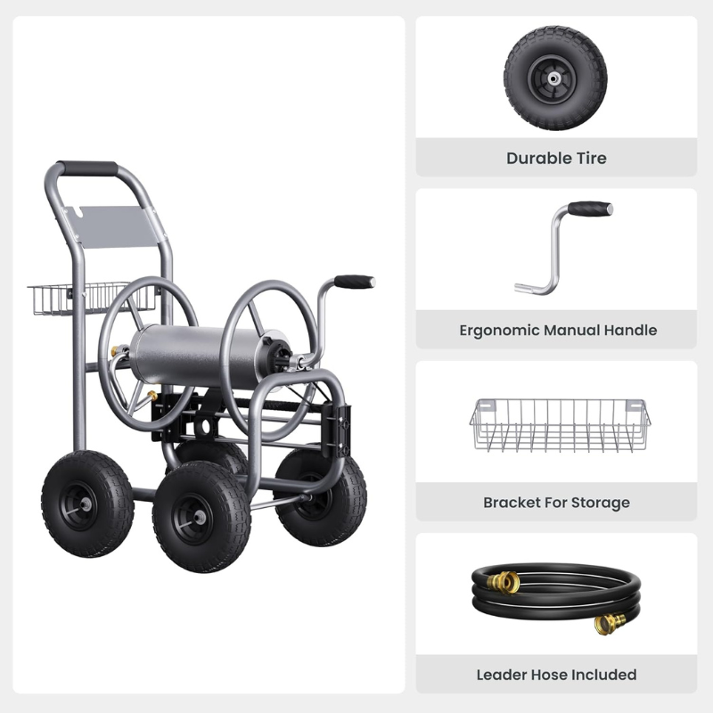 Giraffe Tools Hose Reel Cart with 4 Wheels - Industrial Grade 200ft Capacity