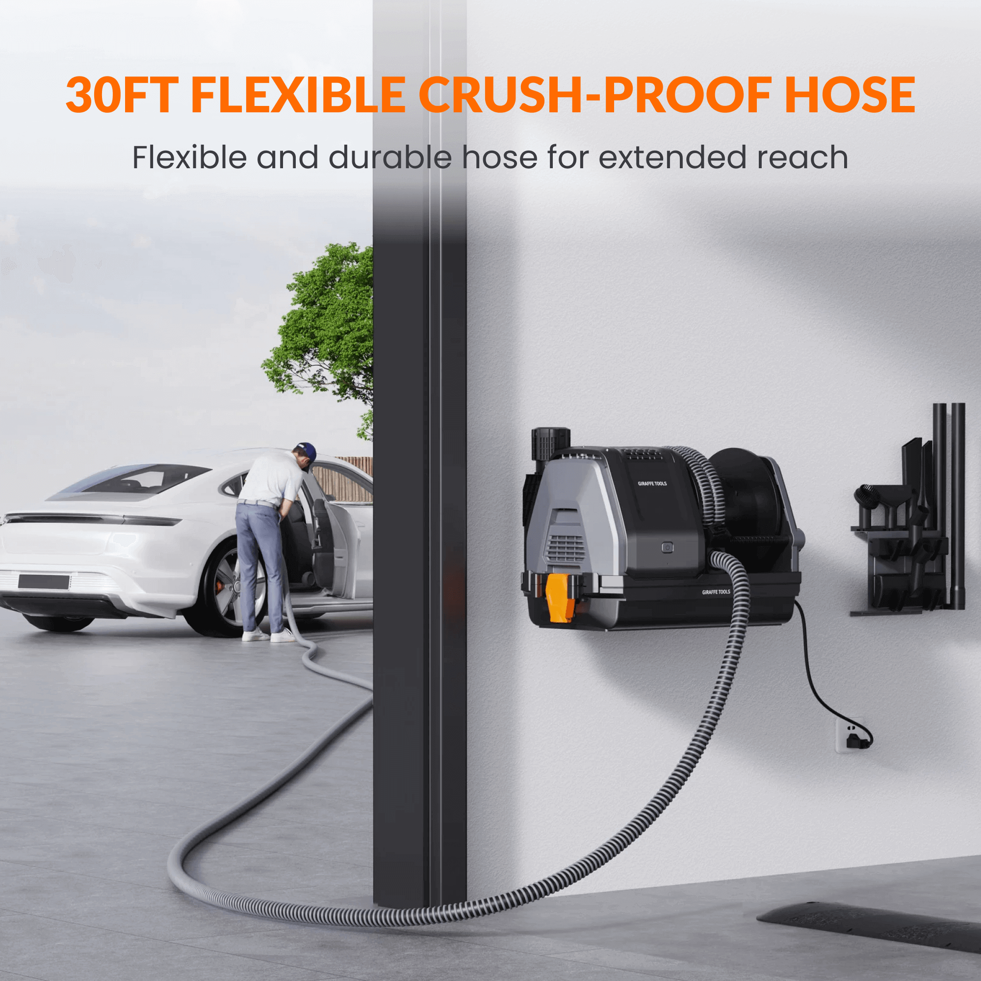 Giraffe Tools Grandstorm Retractable Vacuum Cleaner - Wall Mount Wet/Dry 30ft