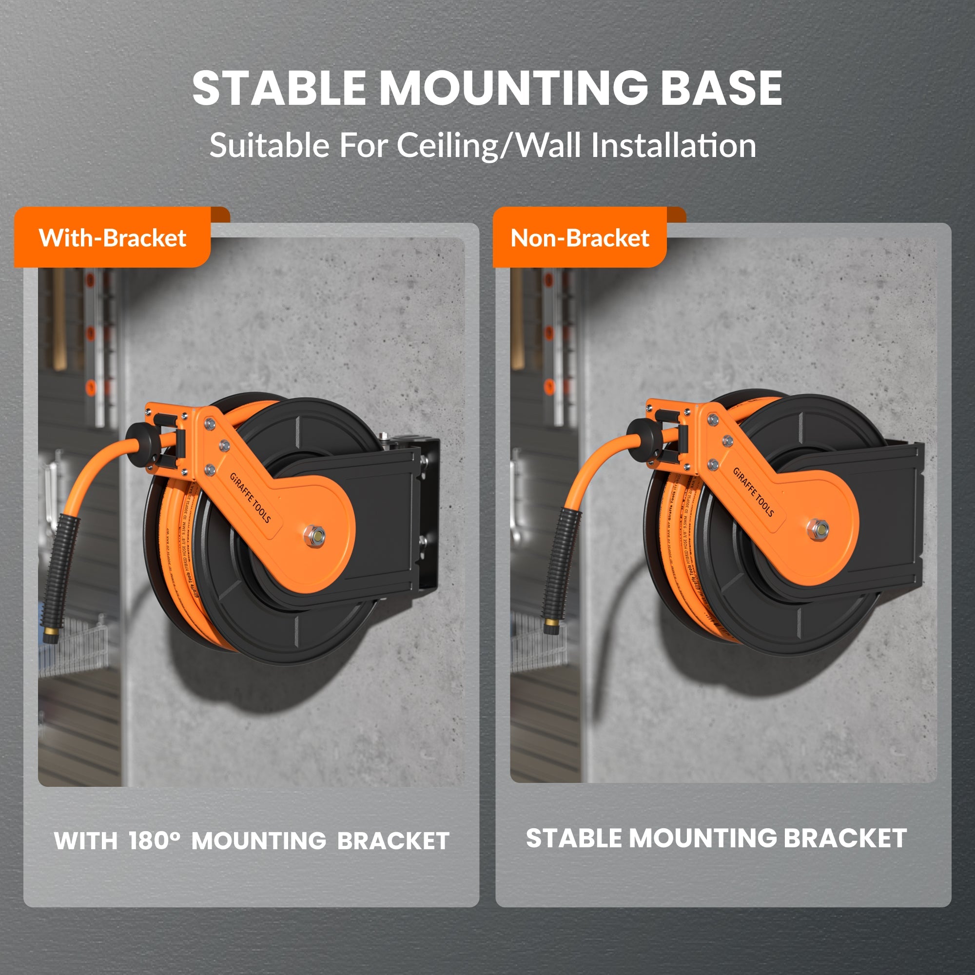 Giraffe Tools Retractable Air Hose Reel - Steel Construction Auto Rewind