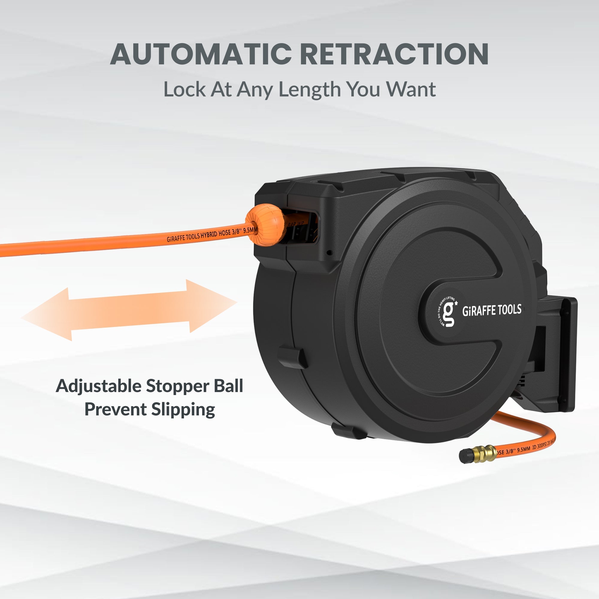 Giraffe Tools Retractable Air Hose Reel - Auto Rewind with 180° Swivel Bracket