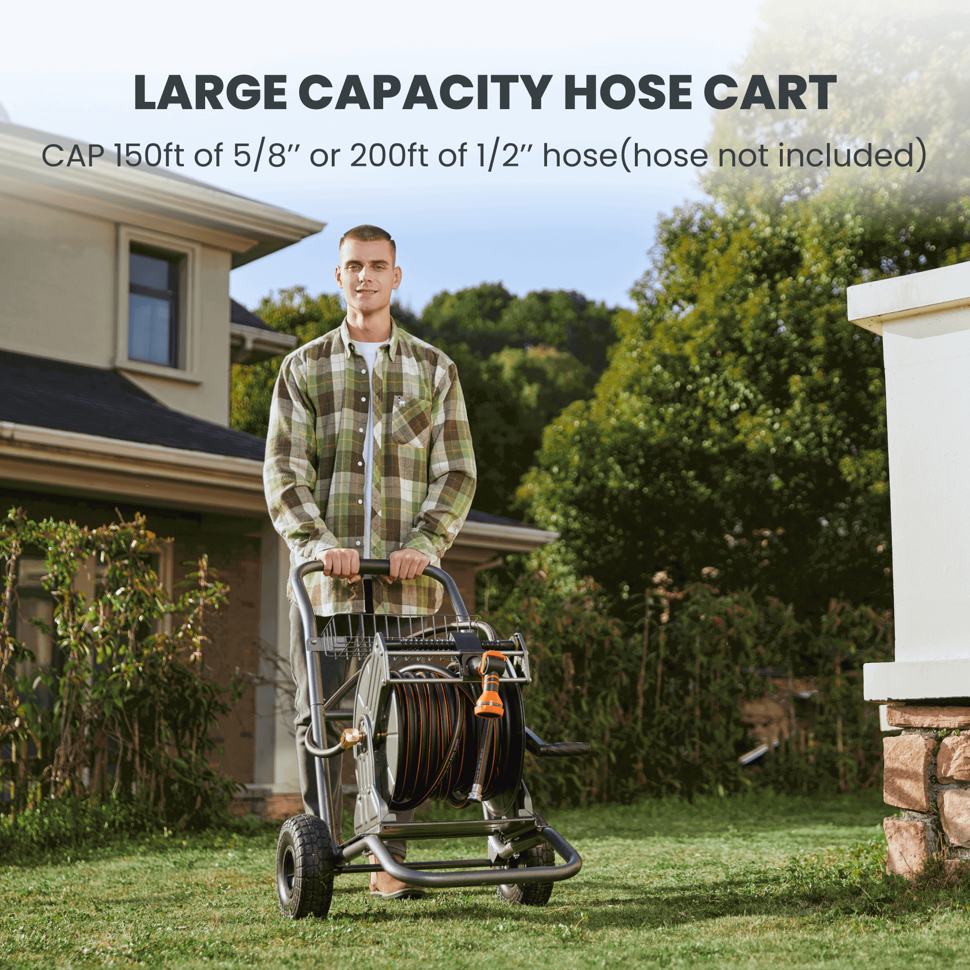 Giraffe Tools Hose Reel Cart with 2 Wheels - Stainless Steel 200ft Capacity