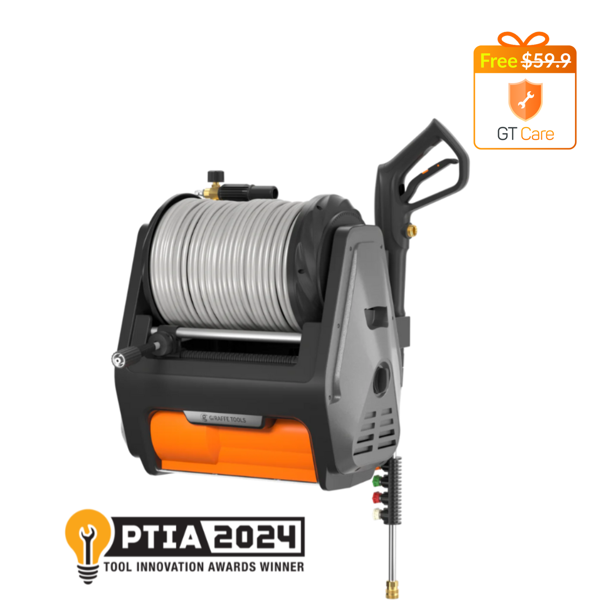 Giraffe Tools Grandfalls PRO Retractable Pressure Washer - 3700 PSI Wall Mount