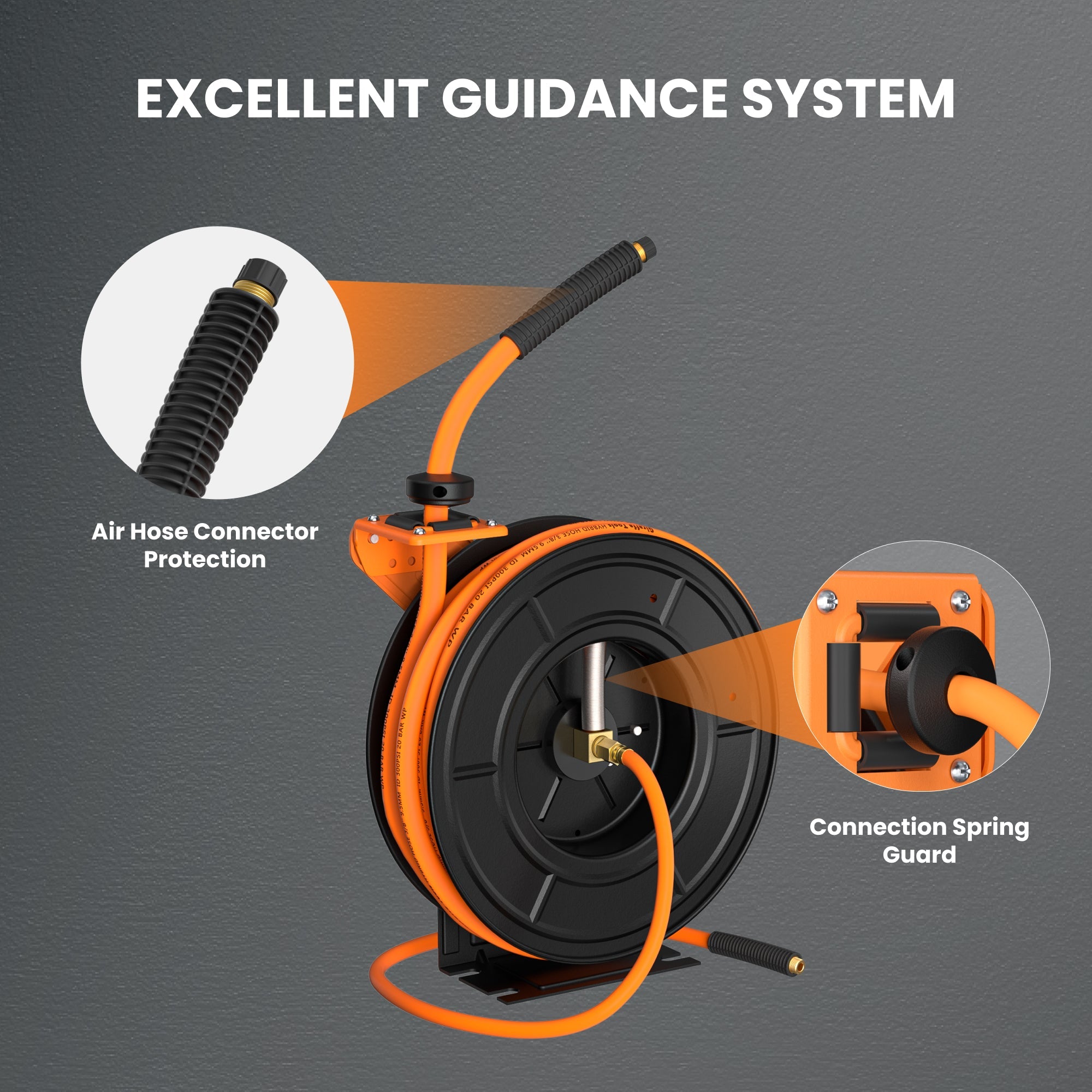 Giraffe Tools Retractable Air Hose Reel - Steel Construction Auto Rewind