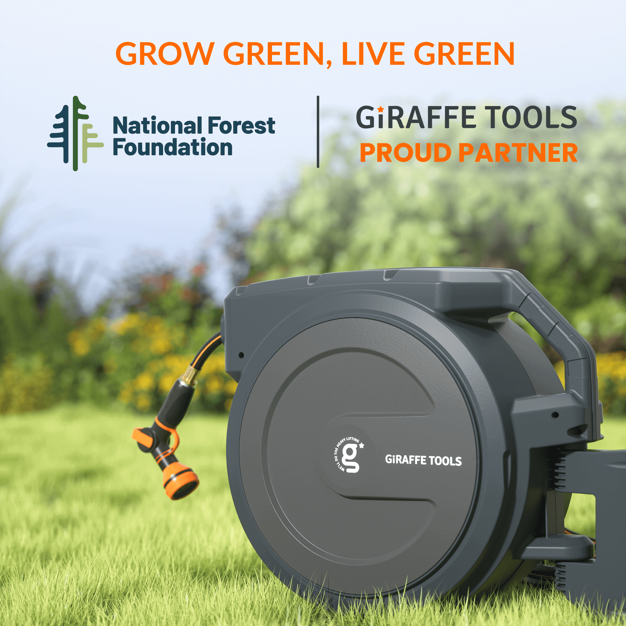 Giraffe Tools Retractable Garden Hose Reel - 130ft Wall Mount with 300lb Bracket