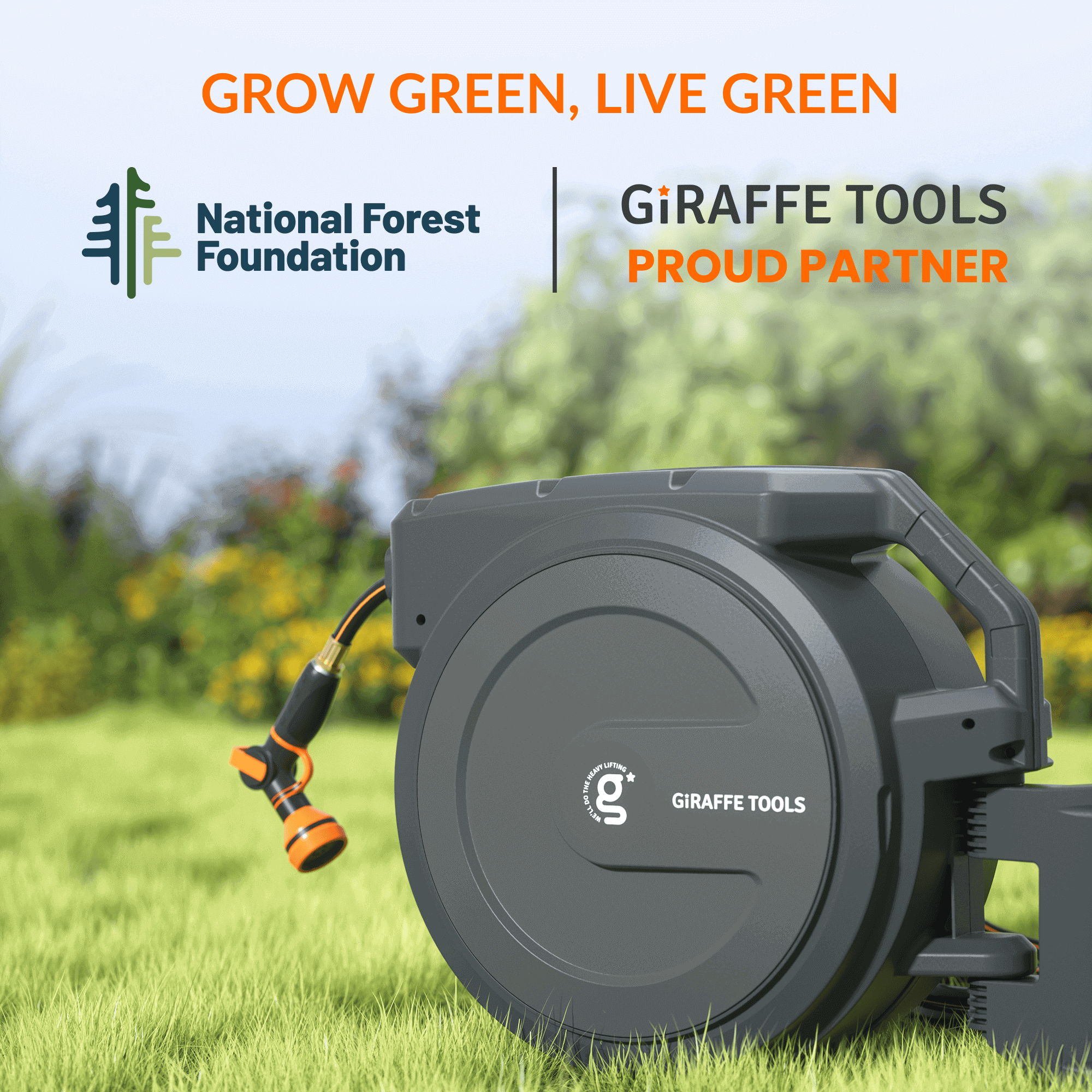 Giraffe Tools Retractable Garden Hose Reel - 90ft 5/8" with 300lb Metal Bracket