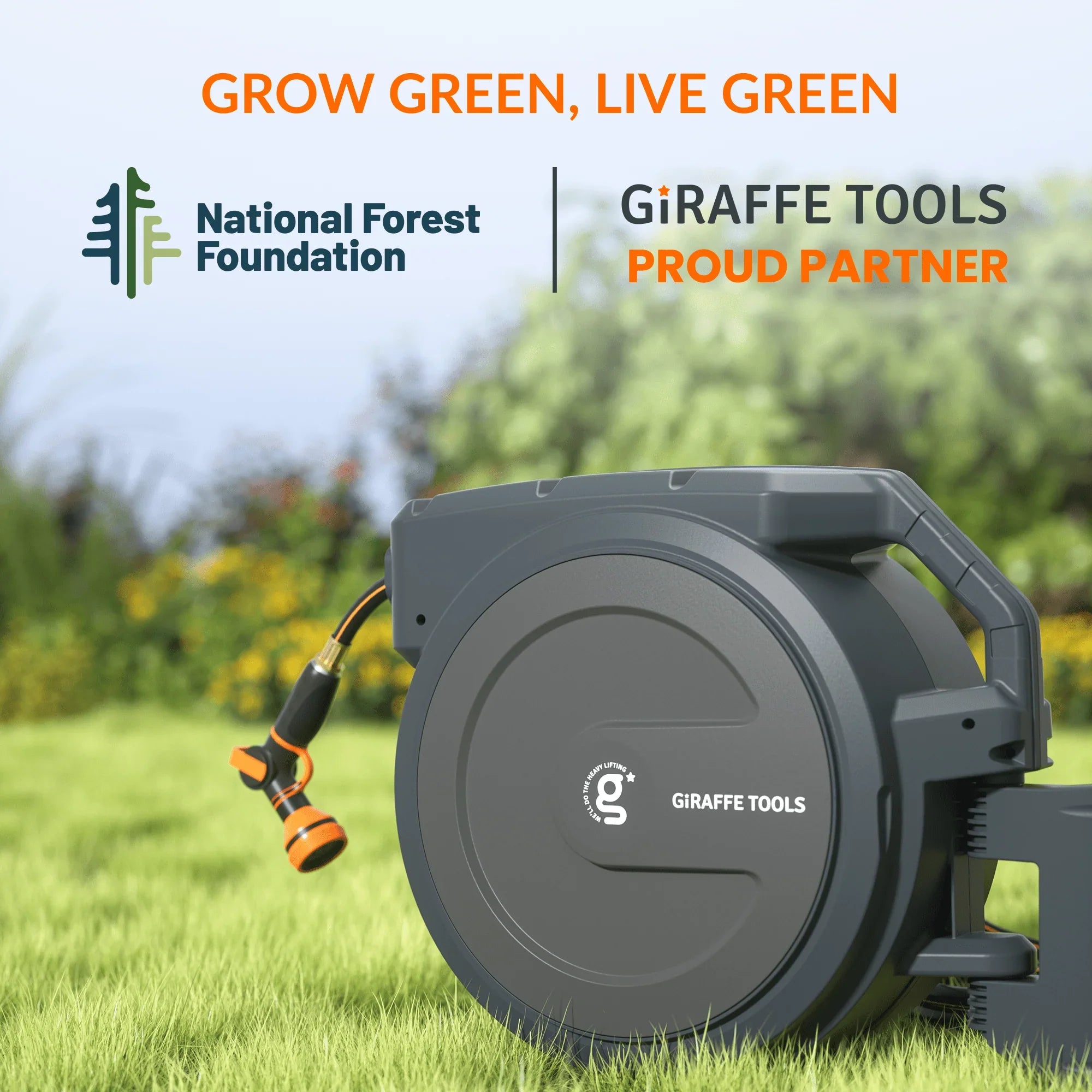 Giraffe Tools Retractable Garden Hose Reel - 100ft Wall Mount with 300lb Bracket