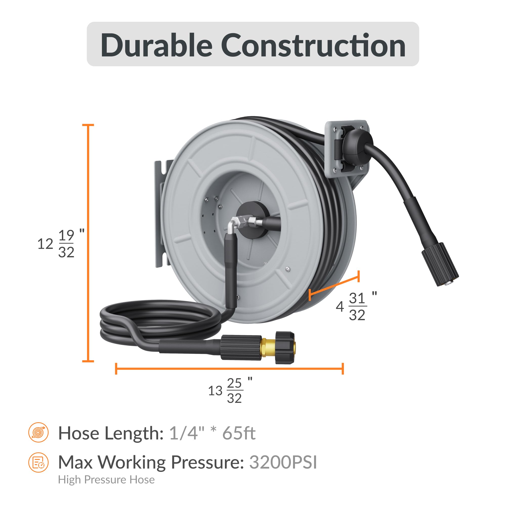 Giraffe Tools Retractable Pressure Washer Hose Reel - Steel Auto Rewind