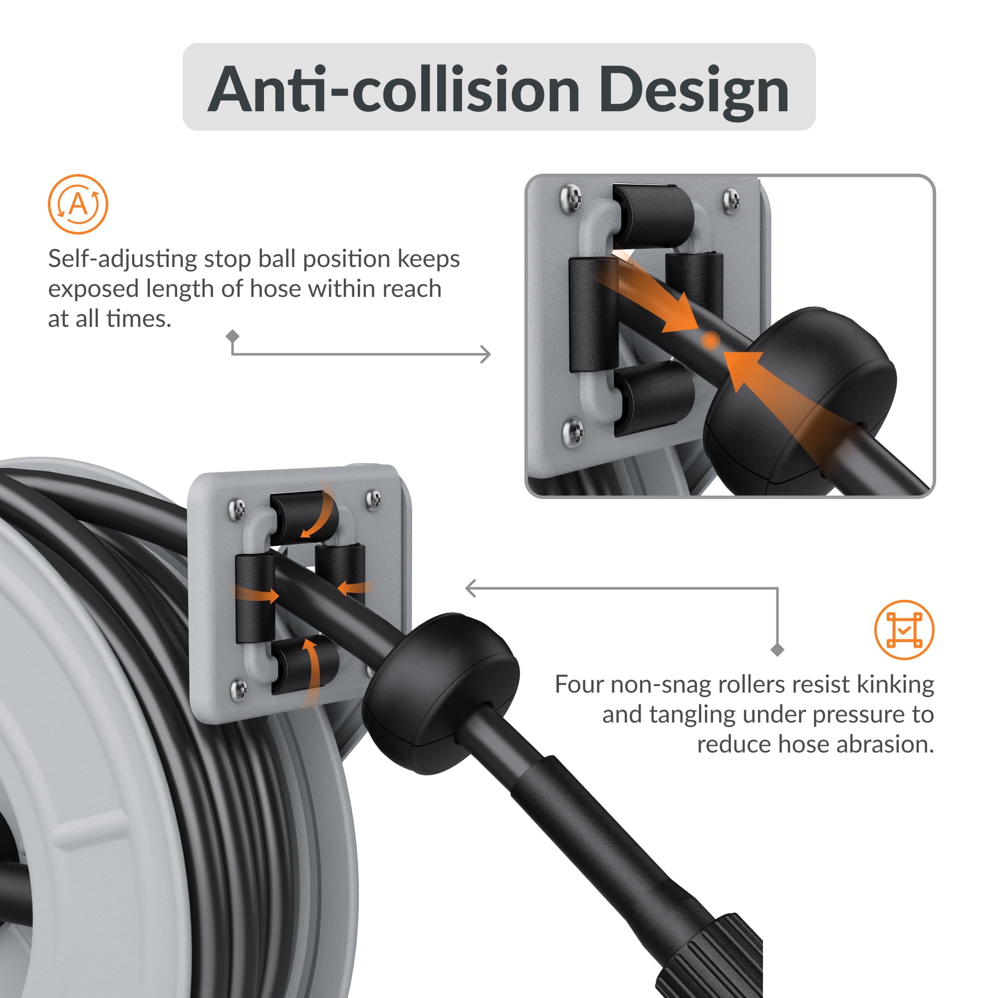 Giraffe Tools Retractable Pressure Washer Hose Reel - Steel Auto Rewind