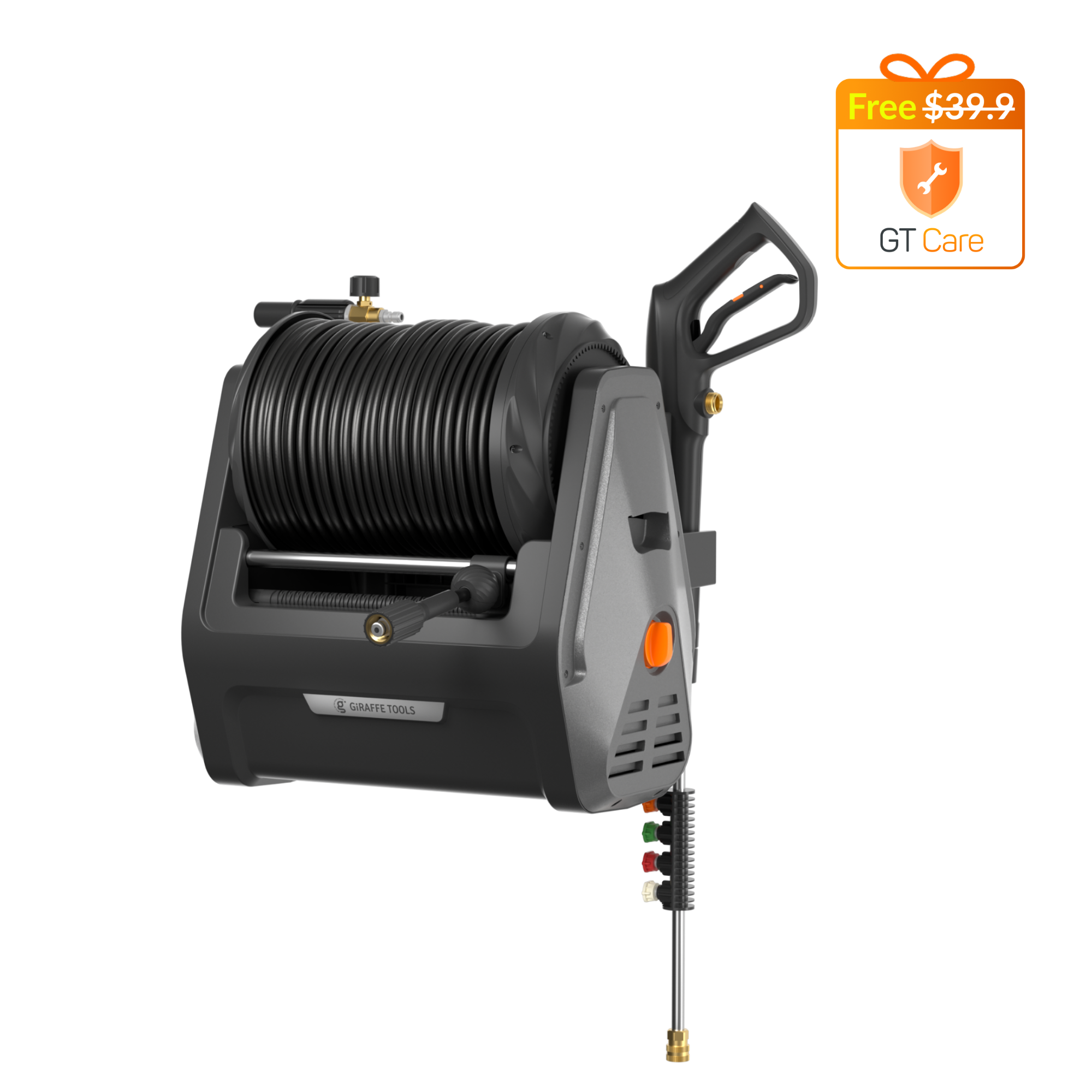 Giraffe Tools Grandfalls Essential Retractable Pressure Washer - 2900 PSI Wall Mount