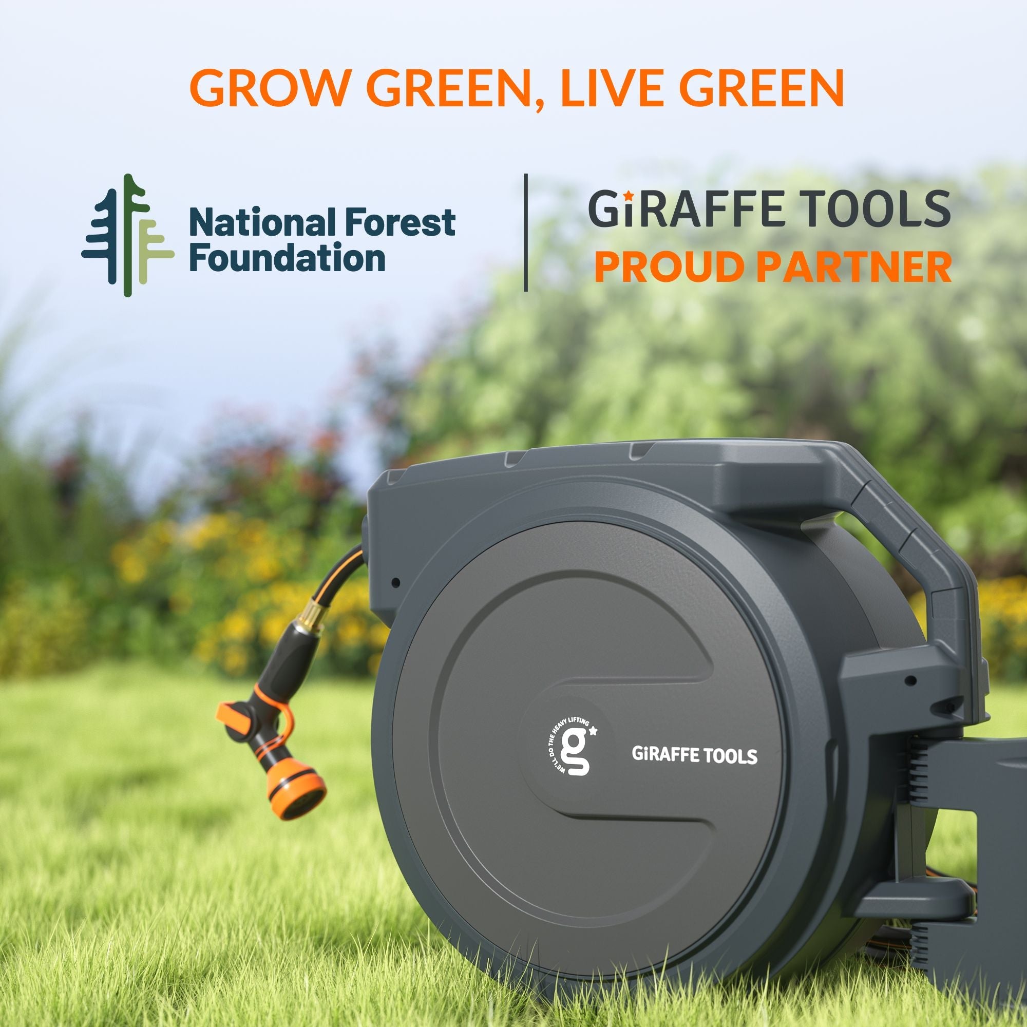 Giraffe Tools Retractable Garden Hose Reel - 78ft Wall Mount Auto Rewind