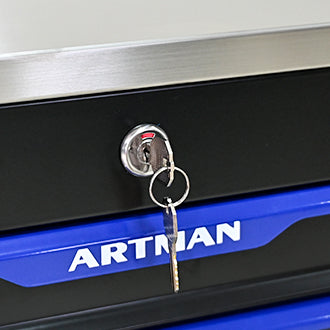 Artman 7-Drawer Mobile Tool Trolley with Stainless Steel Worktop (Black/Blue)