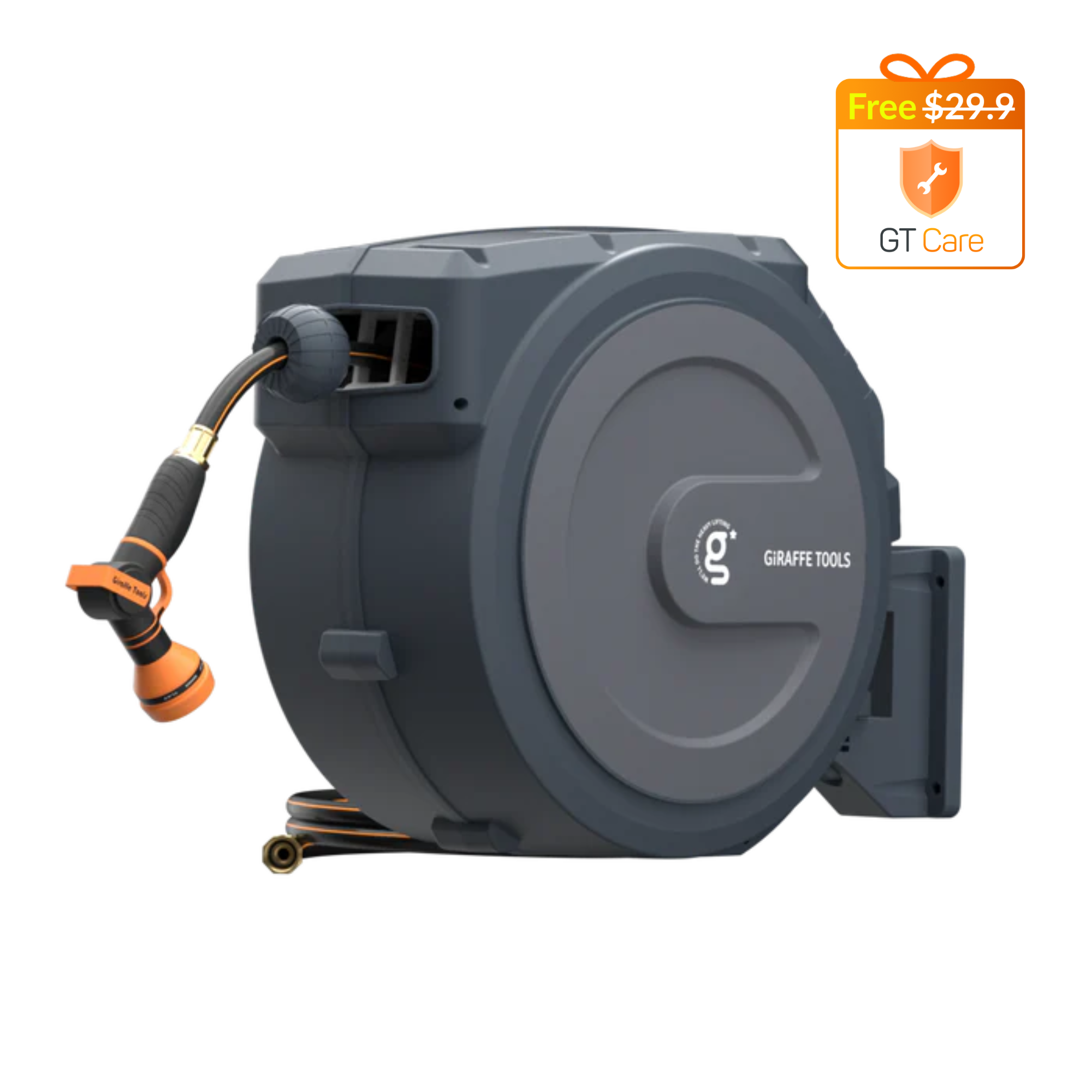 Giraffe Tools Retractable Garden Hose Reel - 100ft Wall Mount with 300lb Bracket