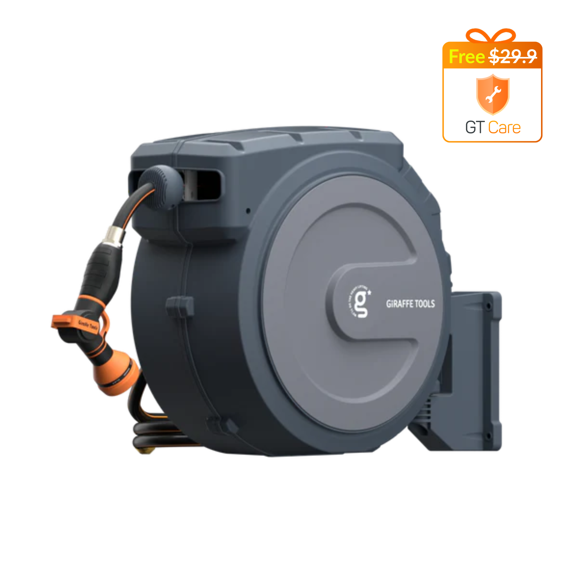 Giraffe Tools Retractable Garden Hose Reel - 130ft Wall Mount with 300lb Bracket