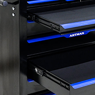 Artman 7-Drawer Mobile Tool Trolley with Stainless Steel Worktop (Black/Blue)