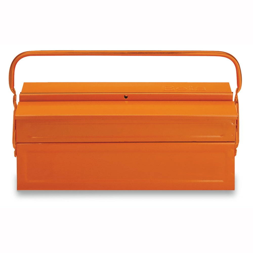 Orange toolbox with a handle on a white background