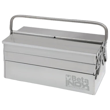 Stainless steel tool box on a white background