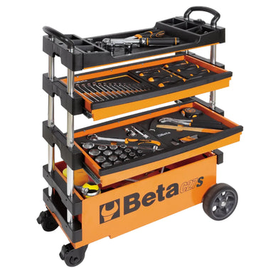 Orange and black tool cart with tools on a white background, featuring the Beta Tools logo.