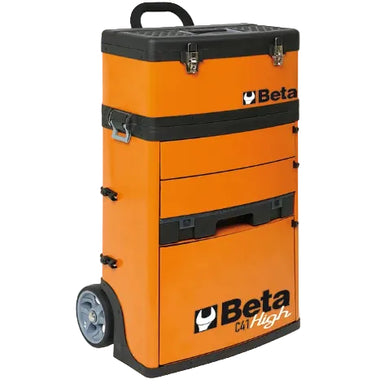 Orange tool cart with black accents and Beta branding on a white background