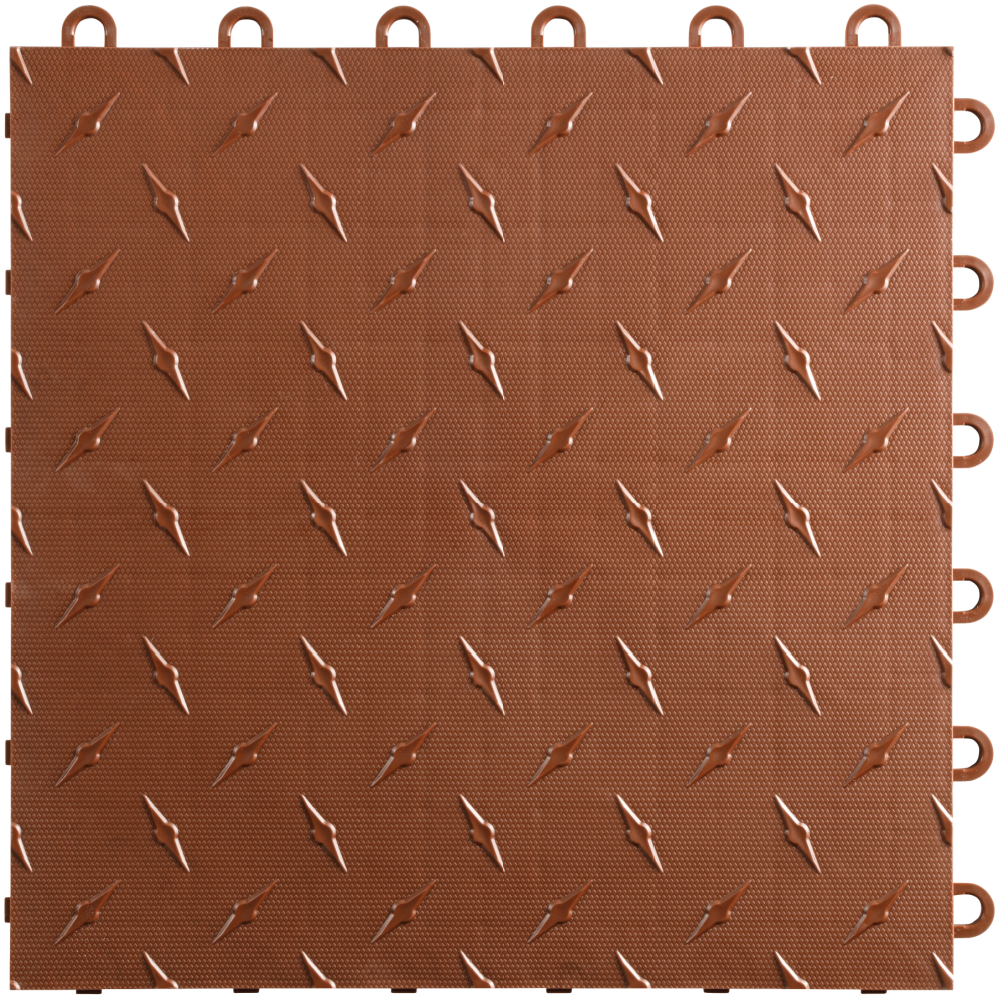 Brown interlocking foam floor tile with diamond plate pattern