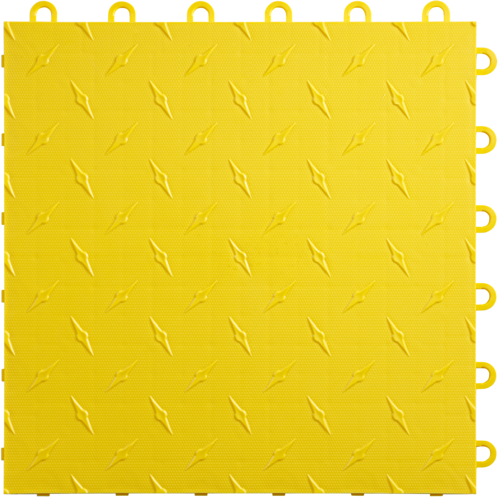 Yellow interlocking floor tile with a textured pattern