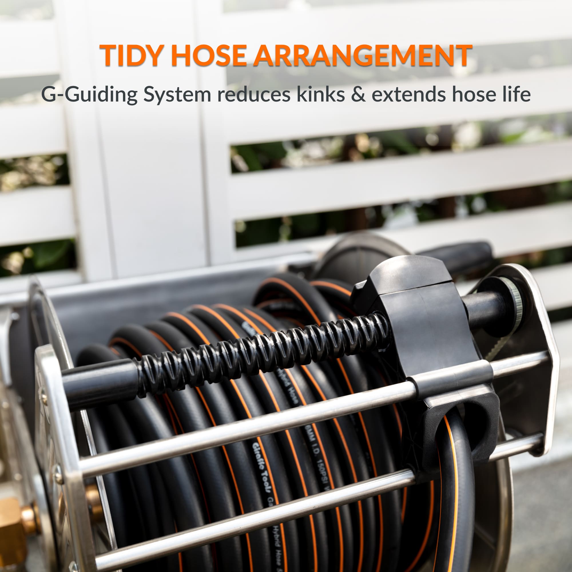 Giraffe Tools Wall Mounted Hose Reel - 304 Stainless Steel 200ft Capacity