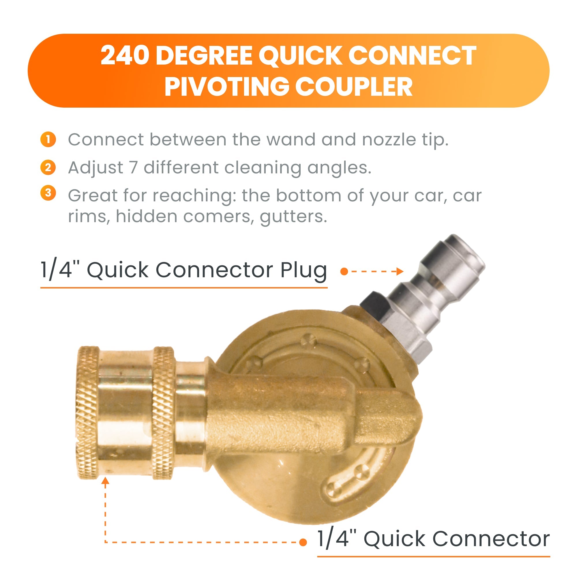Giraffe Tools Pressure Washer Pivoting Coupler - 7 Angle Adjustable Nozzle