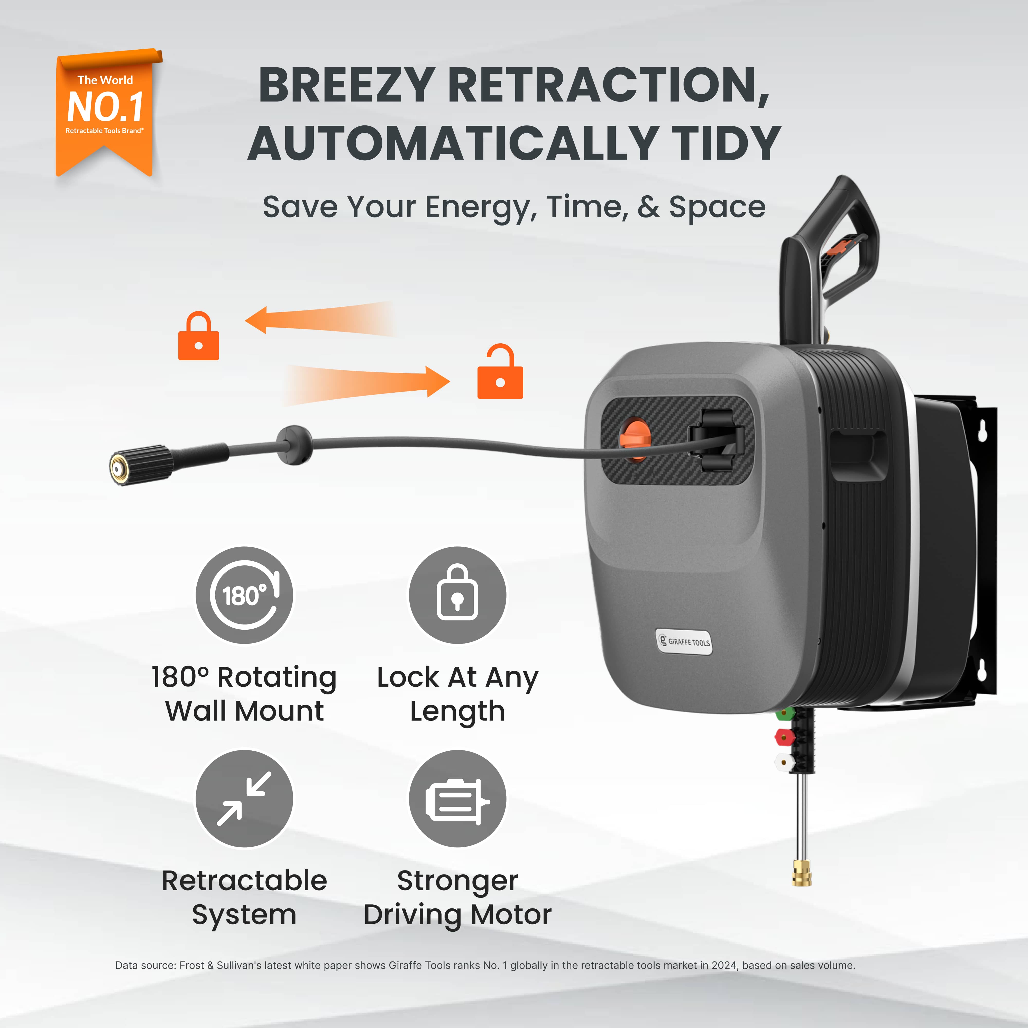 Giraffe Tools Grandfalls G20 PRO Retractable Pressure Washer - Wall Mount Auto Rewind