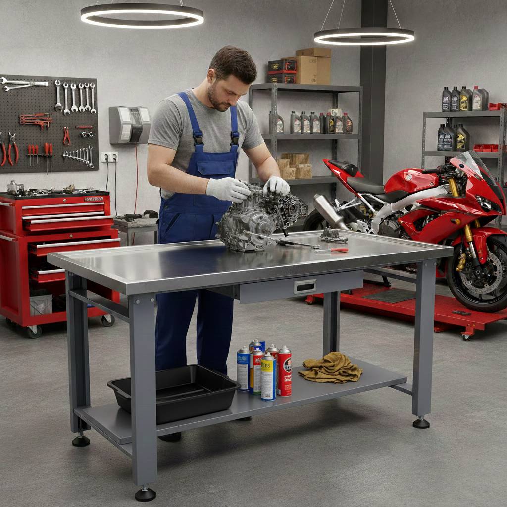 Heavy Duty Stainless Steel Machine Teardown Table with Drain Hole - 59 Inch