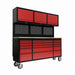 Tool chest with red drawers and black top on a white background