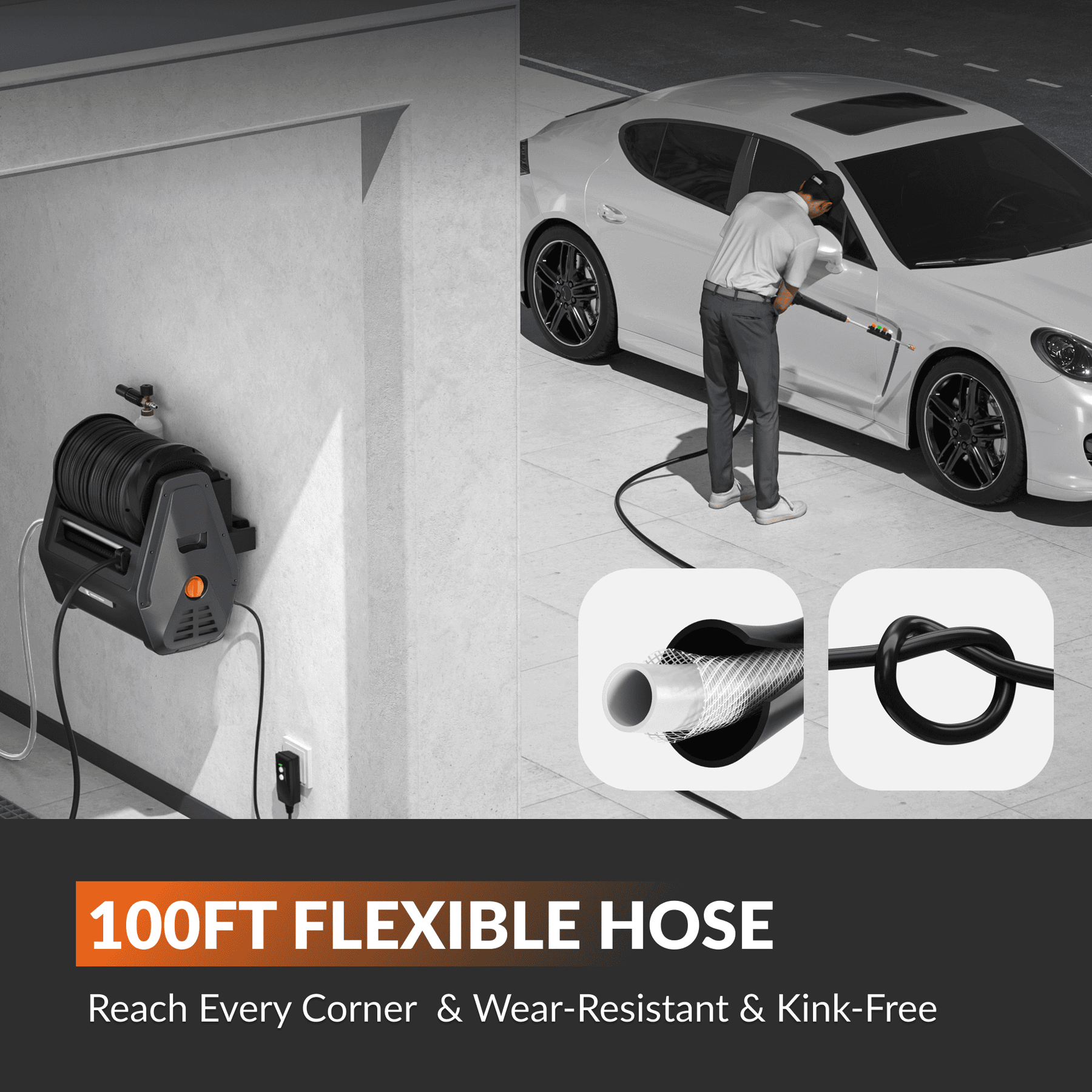 Giraffe Tools Grandfalls Essential Retractable Pressure Washer - 2900 PSI Wall Mount