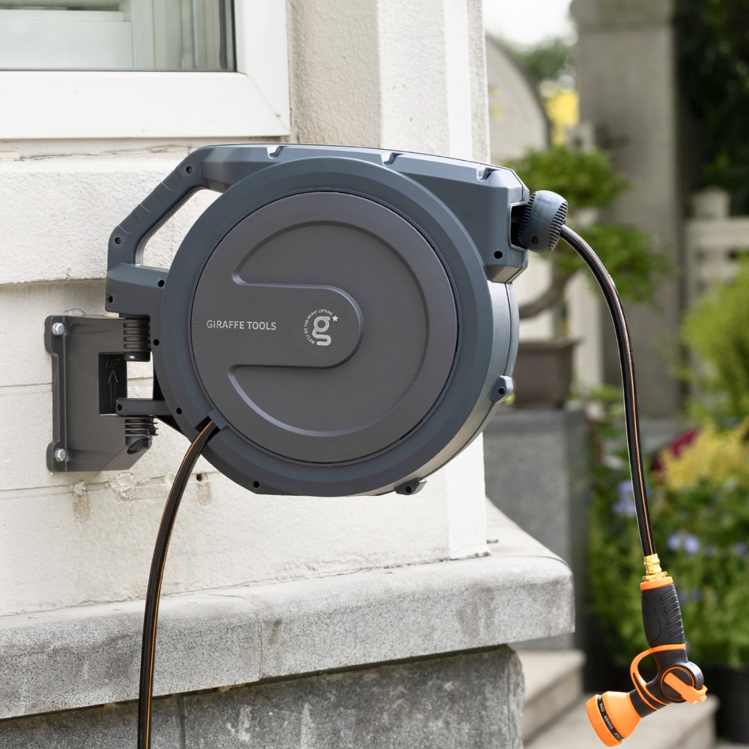 Giraffe Tools Retractable Garden Hose Reel - 78ft Wall Mount Auto Rewind