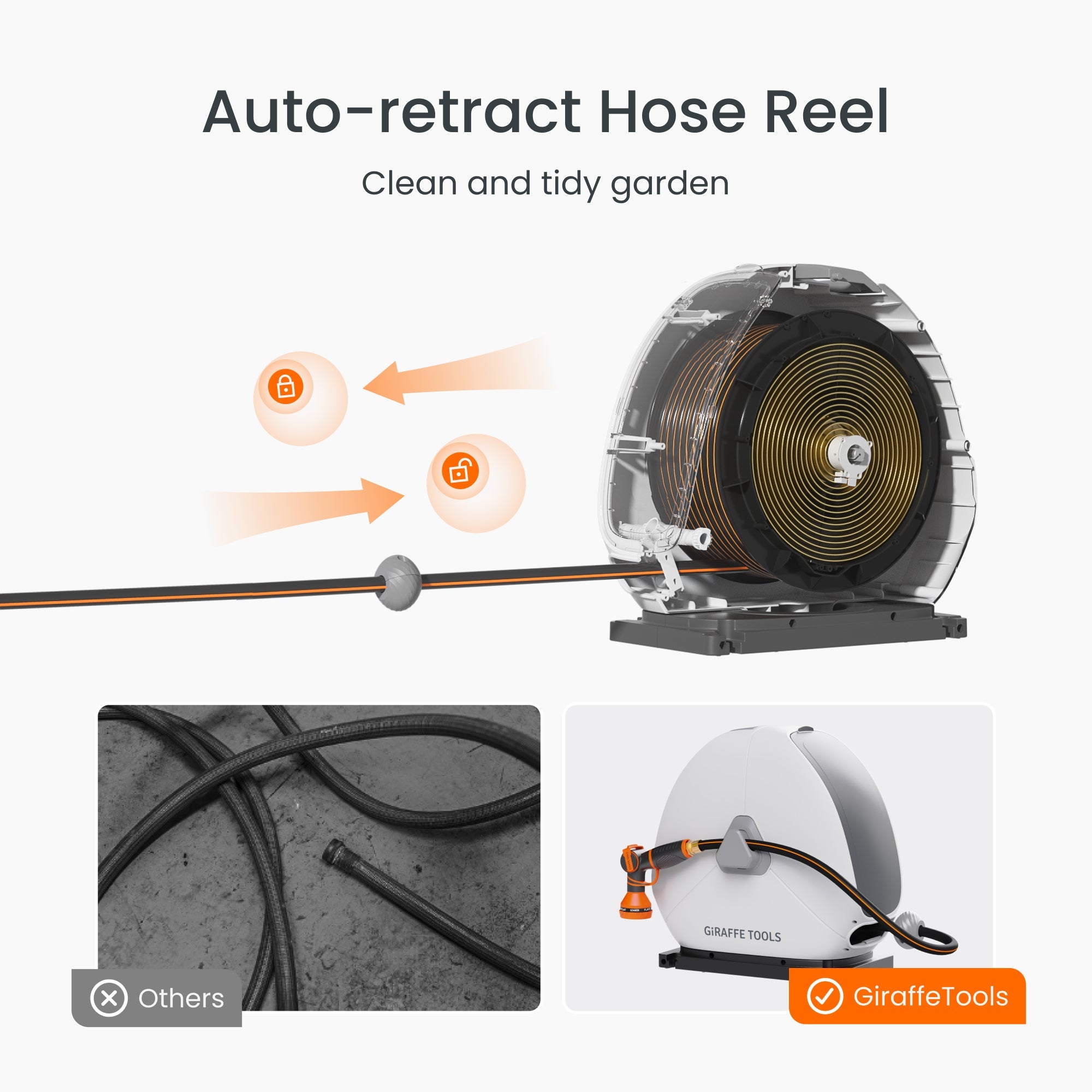 Giraffe Tools Ground-Mounted Retractable Hose Reel - Auto Rewind