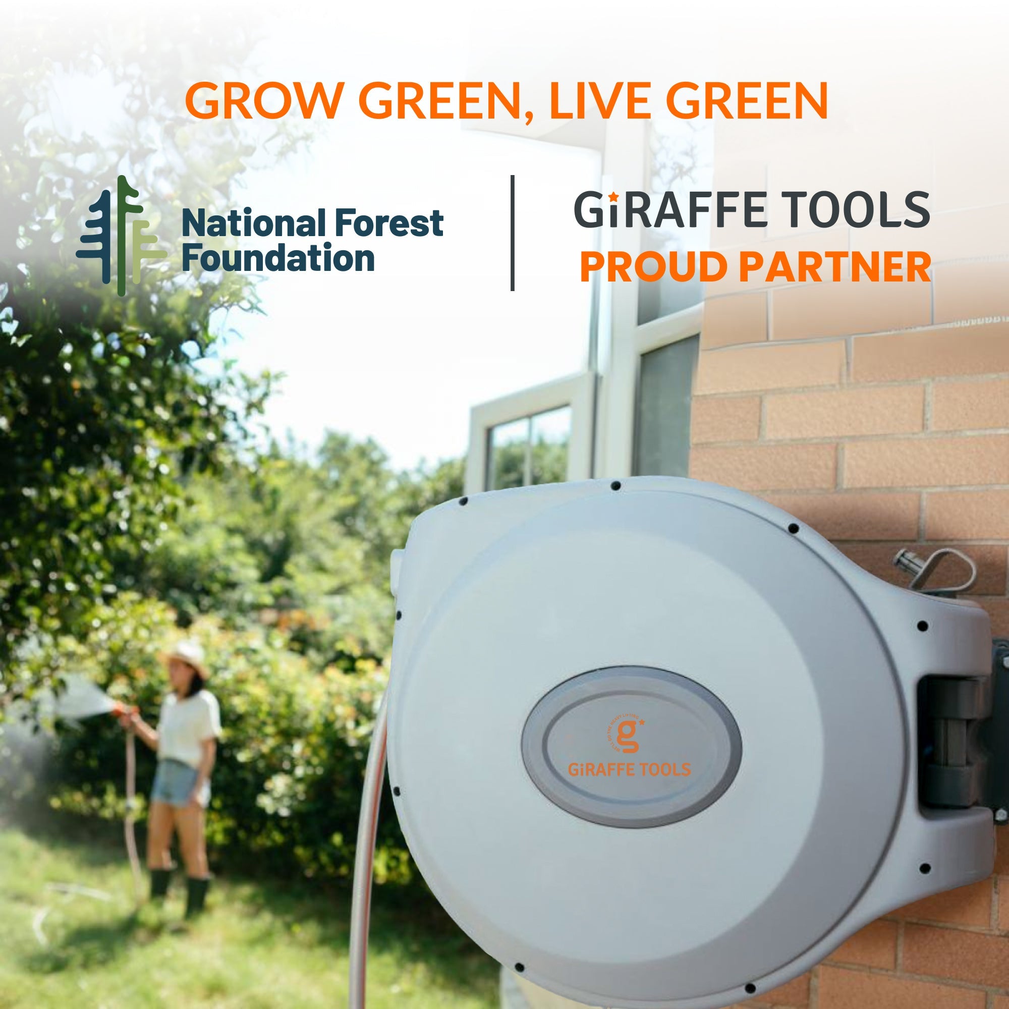 Giraffe Tools Retractable Garden Hose Reel - 65ft 5/8" Auto Rewind Wall Mount