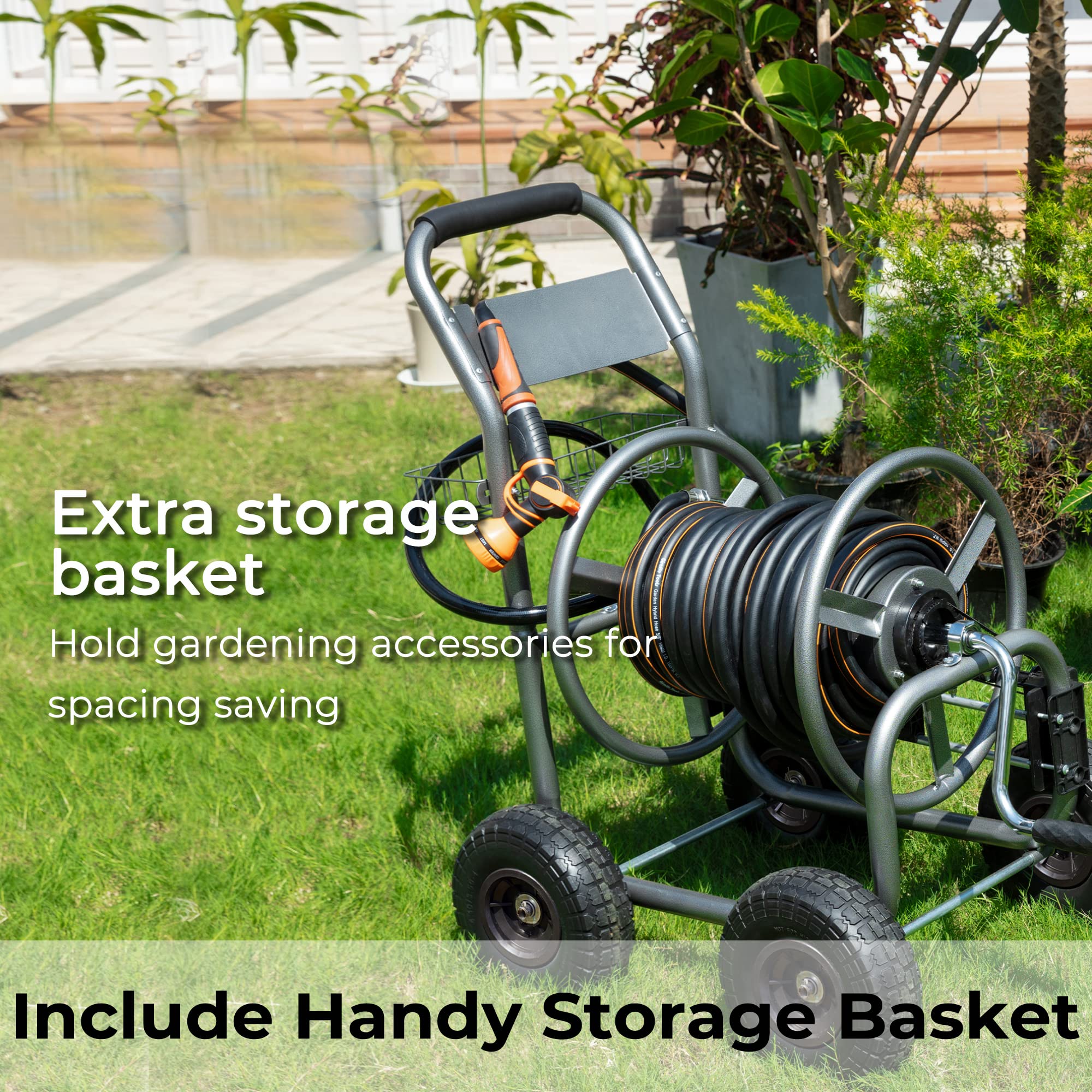 Giraffe Tools Hose Reel Cart with 4 Wheels - Industrial Grade 200ft Capacity