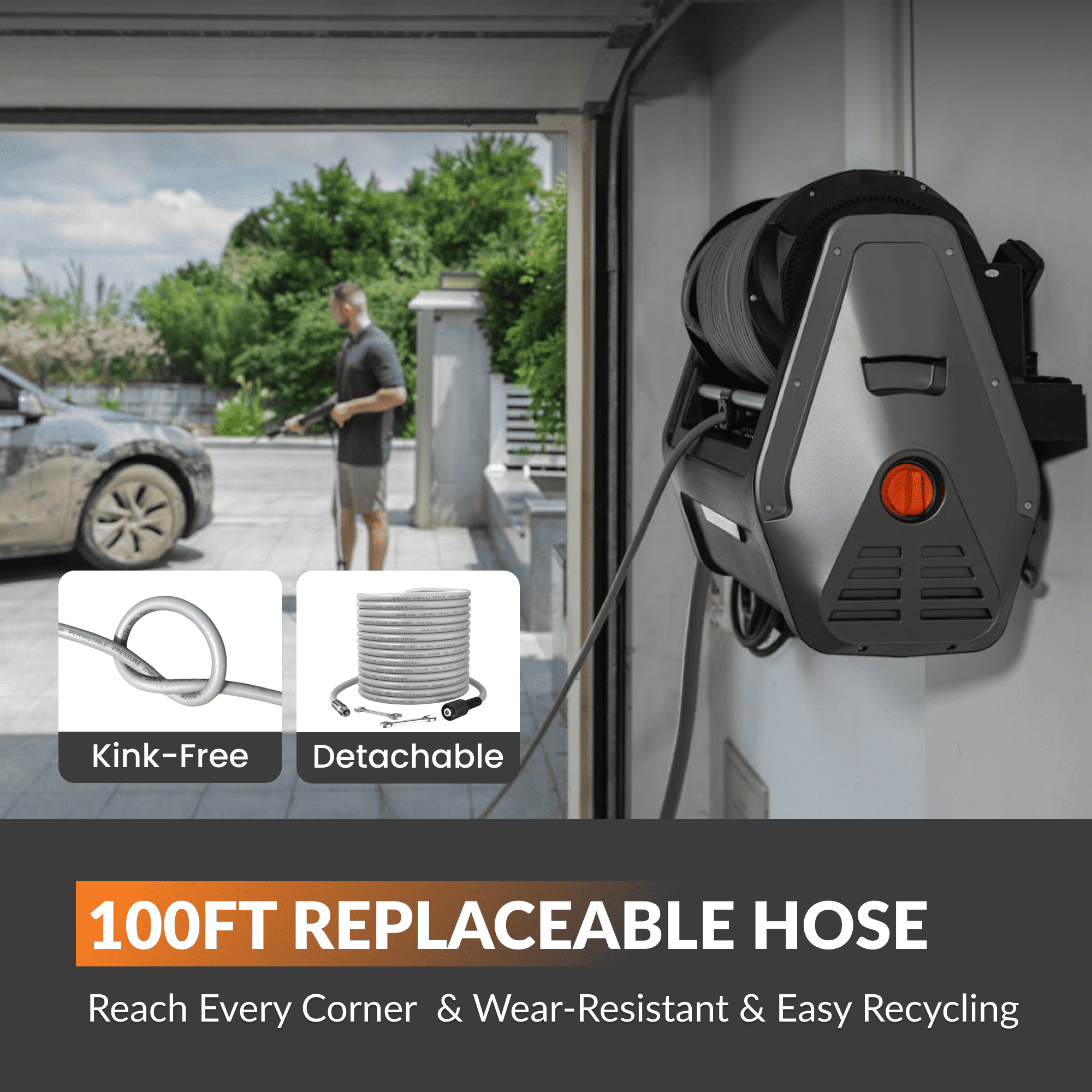 Giraffe Tools Grandfalls Plus Retractable Pressure Washer - 2900 PSI Wall Mount